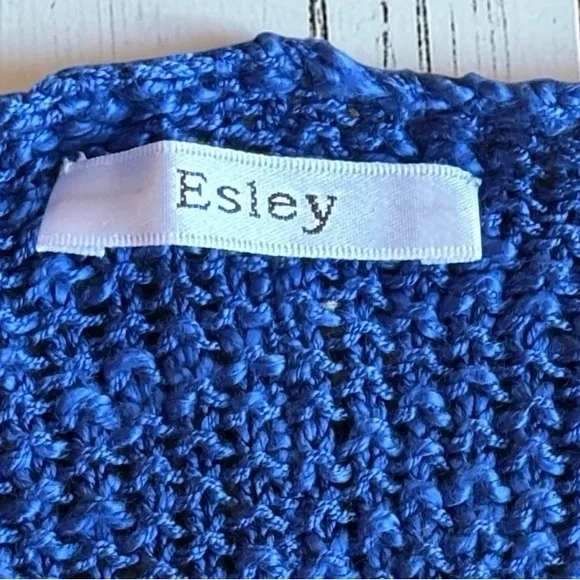 Esley Blue Lightweight Knit Sweater M/L V-Neck Dolman Sleeve Textured Pullover - Picture 8 of 8